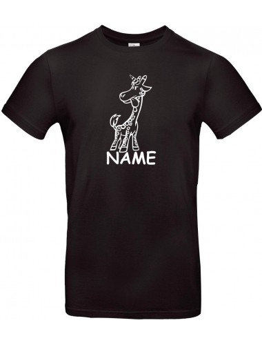Kinder-Shirt lustige Tiere mit Wunschnamen Einhorngiraffe, Einhorn, Giraffe, schwarz, 104