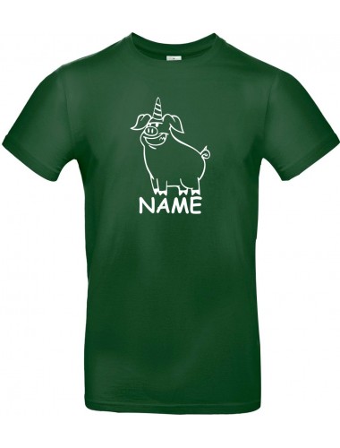 Kinder-Shirt lustige Tiere mit Wunschnamen Einhornschwein, Einhorn, Schwein, Ferkel, dunkelgruen, 104