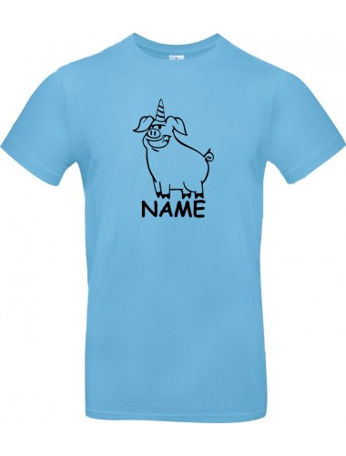 Kinder-Shirt lustige Tiere mit Wunschnamen Einhornschwein, Einhorn, Schwein, Ferkel, hellblau, 104