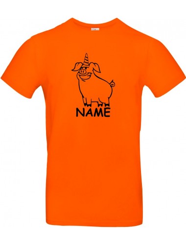 Kinder-Shirt lustige Tiere mit Wunschnamen Einhornschwein, Einhorn, Schwein, Ferkel, orange, 104