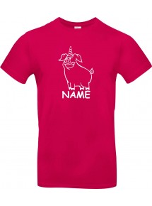 Kinder-Shirt lustige Tiere mit Wunschnamen Einhornschwein, Einhorn, Schwein, Ferkel, pink, 104