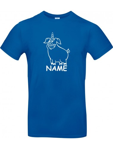 Kinder-Shirt lustige Tiere mit Wunschnamen Einhornschwein, Einhorn, Schwein, Ferkel, royalblau, 104