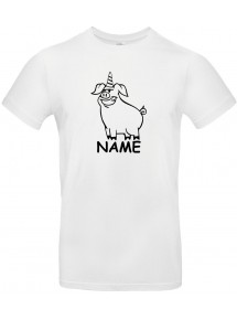 Kinder-Shirt lustige Tiere mit Wunschnamen Einhornschwein, Einhorn, Schwein, Ferkel, weiss, 104