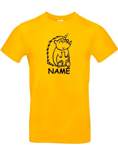 Kinder-Shirt lustige Tiere mit Wunschnamen Einhornigel, Einhorn, Igel, gelb, 104