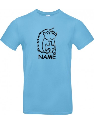 Kinder-Shirt lustige Tiere mit Wunschnamen Einhornigel, Einhorn, Igel, hellblau, 104