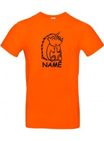 Kinder-Shirt lustige Tiere mit Wunschnamen Einhornigel, Einhorn, Igel, orange, 104