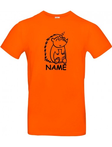 Kinder-Shirt lustige Tiere mit Wunschnamen Einhornigel, Einhorn, Igel, orange, 104