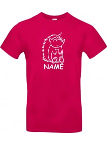 Kinder-Shirt lustige Tiere mit Wunschnamen Einhornigel, Einhorn, Igel, pink, 104