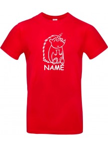 Kinder-Shirt lustige Tiere mit Wunschnamen Einhornigel, Einhorn, Igel, rot, 104