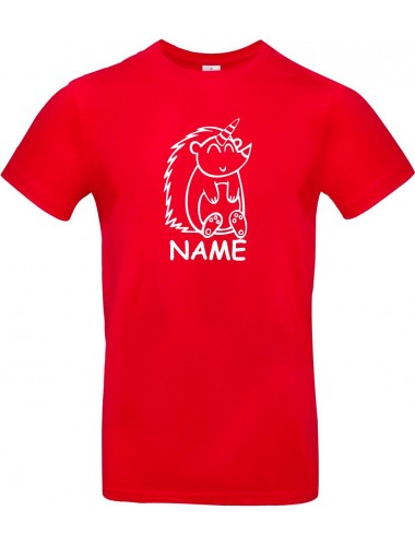 Kinder-Shirt lustige Tiere mit Wunschnamen Einhornigel, Einhorn, Igel, rot, 104