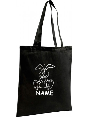 Organic Shopper lustige Tiere mit Wunschnamen Einhornhase, Einhorn, Hase , schwarz