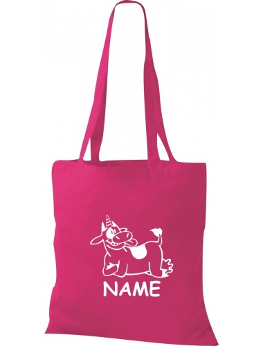 Stoffbeutel lustige Tiere mit Wunschnamen Einhornkuh, Einhorn, Kuh , pink