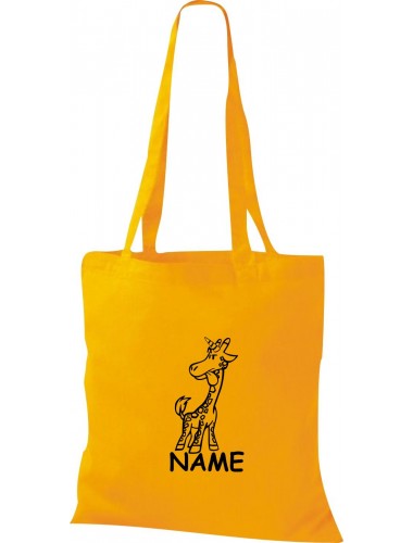 Stoffbeutel lustige Tiere mit Wunschnamen Einhorngiraffe, Einhorn, Giraffe, gelb