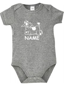 Baby Body lustige Tiere mit Wunschnamen Einhornkuh, Einhorn, Kuh , grau, 12-18 Monate
