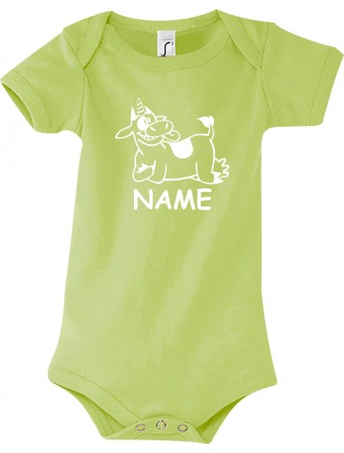 Baby Body lustige Tiere mit Wunschnamen Einhornkuh, Einhorn, Kuh , gruen, 12-18 Monate