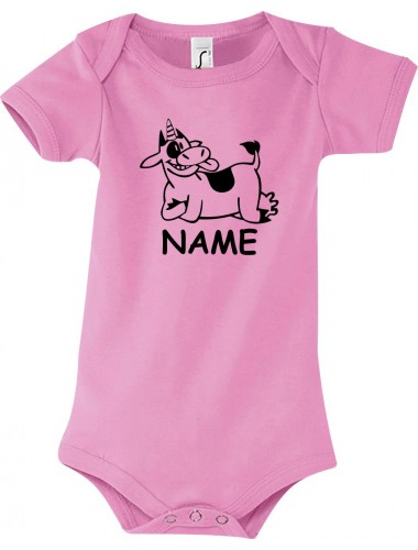 Baby Body lustige Tiere mit Wunschnamen Einhornkuh, Einhorn, Kuh , rosa, 12-18 Monate
