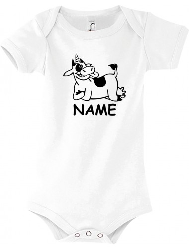 Baby Body lustige Tiere mit Wunschnamen Einhornkuh, Einhorn, Kuh , weiss, 12-18 Monate