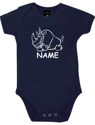 Baby Body lustige Tiere mit Wunschnamen Einhornnashorn, Einhorn, Nashorn, blau, 12-18 Monate