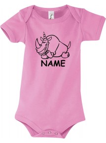 Baby Body lustige Tiere mit Wunschnamen Einhornnashorn, Einhorn, Nashorn, rosa, 12-18 Monate