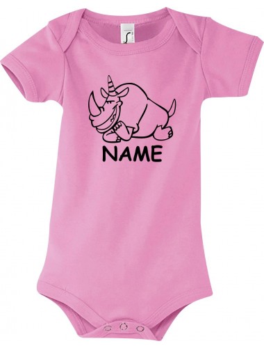 Baby Body lustige Tiere mit Wunschnamen Einhornnashorn, Einhorn, Nashorn, rosa, 12-18 Monate