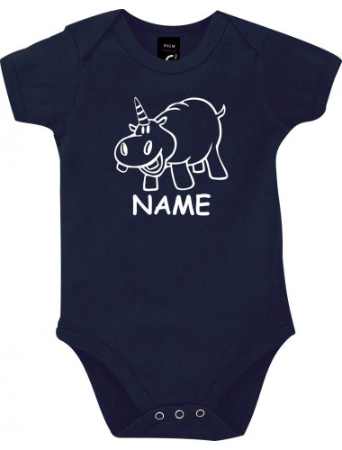 Baby Body lustige Tiere mit Wunschnamen Einhornnilpferd, Einhorn, Nilpferd, blau, 12-18 Monate