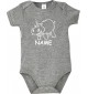 Baby Body lustige Tiere mit Wunschnamen Einhornnilpferd, Einhorn, Nilpferd, grau, 12-18 Monate