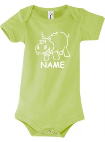 Baby Body lustige Tiere mit Wunschnamen Einhornnilpferd, Einhorn, Nilpferd, gruen, 12-18 Monate