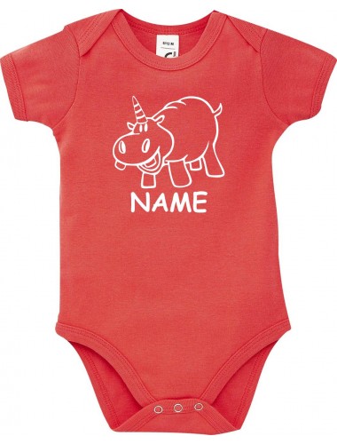 Baby Body lustige Tiere mit Wunschnamen Einhornnilpferd, Einhorn, Nilpferd, rot, 12-18 Monate
