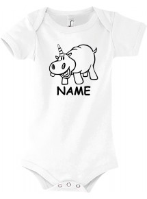 Baby Body lustige Tiere mit Wunschnamen Einhornnilpferd, Einhorn, Nilpferd, weiss, 12-18 Monate