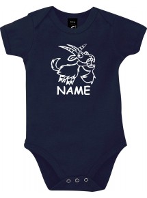 Baby Body lustige Tiere mit Wunschnamen Einhornziege, Einhorn, Ziege, blau, 12-18 Monate