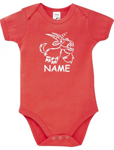 Baby Body lustige Tiere mit Wunschnamen Einhornziege, Einhorn, Ziege, rot, 12-18 Monate