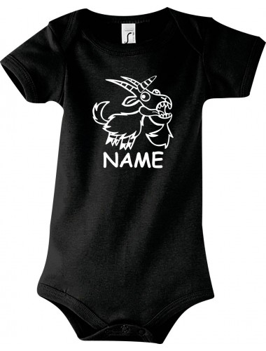 Baby Body lustige Tiere mit Wunschnamen Einhornziege, Einhorn, Ziege, schwarz, 12-18 Monate
