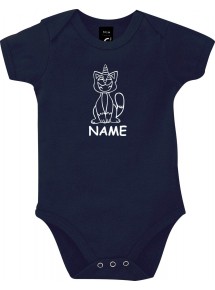 Baby Body lustige Tiere mit Wunschnamen Einhornkatze, Einhorn, Katze, blau, 12-18 Monate
