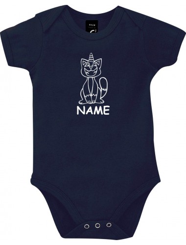Baby Body lustige Tiere mit Wunschnamen Einhornkatze, Einhorn, Katze, blau, 12-18 Monate