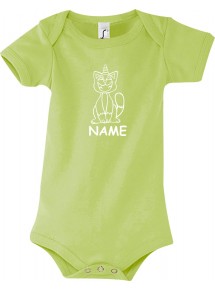 Baby Body lustige Tiere mit Wunschnamen Einhornkatze, Einhorn, Katze, gruen, 12-18 Monate