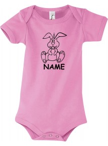 Baby Body lustige Tiere mit Wunschnamen Einhornhase, Einhorn, Hase, rosa, 12-18 Monate