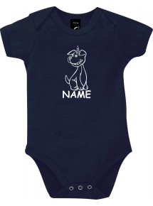 Baby Body lustige Tiere mit Wunschnamen Einhornhund, Einhorn, Hund, blau, 12-18 Monate