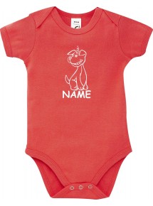 Baby Body lustige Tiere mit Wunschnamen Einhornhund, Einhorn, Hund, rot, 12-18 Monate