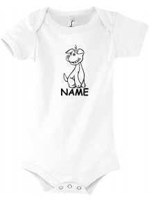 Baby Body lustige Tiere mit Wunschnamen Einhornhund, Einhorn, Hund, weiss, 12-18 Monate