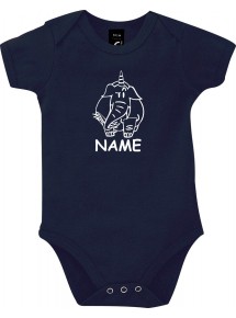 Baby Body lustige Tiere mit Wunschnamen Einhornelefant, Einhorn, Elefant blau, 12-18 Monate
