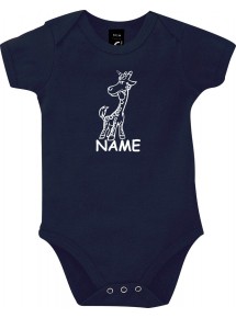 Baby Body lustige Tiere mit Wunschnamen Einhorngiraffe, Einhorn, Giraffe, blau, 12-18 Monate