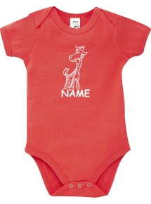 Baby Body lustige Tiere mit Wunschnamen Einhorngiraffe, Einhorn, Giraffe, rot, 12-18 Monate