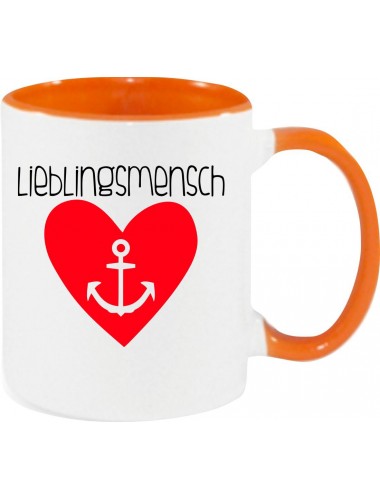 Kaffeepott Liebe Herz Anker Lieblingsmensch , orange