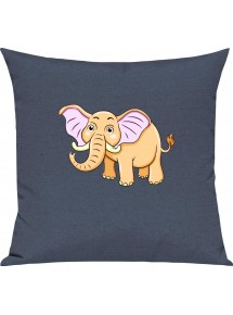 Kinder Kissen, Elefant Elephant Tiere Tier Natur, Kuschelkissen Couch Deko, Farbe blau
