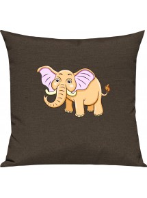 Kinder Kissen, Elefant Elephant Tiere Tier Natur, Kuschelkissen Couch Deko, Farbe braun