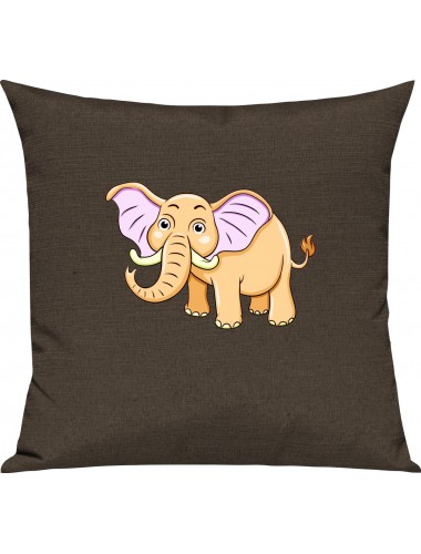 Kinder Kissen, Elefant Elephant Tiere Tier Natur, Kuschelkissen Couch Deko, Farbe braun