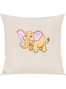 Kinder Kissen, Elefant Elephant Tiere Tier Natur, Kuschelkissen Couch Deko, Farbe creme
