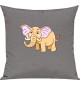 Kinder Kissen, Elefant Elephant Tiere Tier Natur, Kuschelkissen Couch Deko, Farbe grau