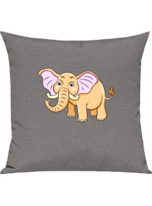 Kinder Kissen, Elefant Elephant Tiere Tier Natur, Kuschelkissen Couch Deko, Farbe grau