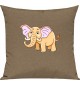 Kinder Kissen, Elefant Elephant Tiere Tier Natur, Kuschelkissen Couch Deko, Farbe hellbraun